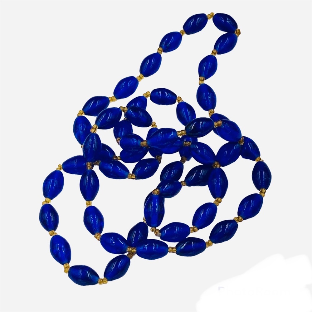 Authentic Art Deco Cobalt Blue Glass Bead Necklace